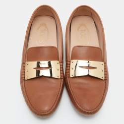 Pre Owned Tod's Tan Leather Gommino Driving Loafers Size 38
