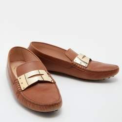 Pre Owned Tod's Tan Leather Gommino Driving Loafers Size 38