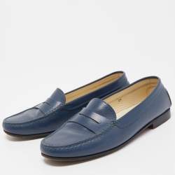 Pre Owned Tod's Blue Leather Penny Loafers Size 39