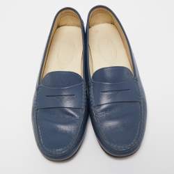 Pre Owned Tod's Blue Leather Penny Loafers Size 39