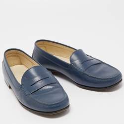 Pre Owned Tod's Blue Leather Penny Loafers Size 39