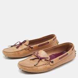 Pre Owned Tod's Brown Leather Bow Slip On Loafers Size 39.5