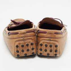 Pre Owned Tod's Brown Leather Bow Slip On Loafers Size 39.5