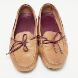 Pre Owned Tod's Brown Leather Bow Slip On Loafers Size 39.5