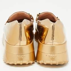 Pre Owned Tod's Gold Leather  Double T Buckle Loafers Size 39.5