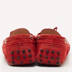 Pre Owned Tod's Red Suede Logo Charm Bow Loafers Size 37.5