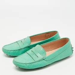 Pre Owned Tod's Green Python Embossed Leather Penny Loafers Size 37