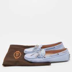 Pre Owned Tod's Blue Nubuck Leather Bow Slip On Loafers Size 38 