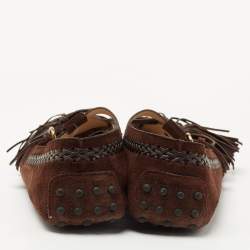 Pre Owned Tod's Dark Brown Suede Tassel Detail Loafers Size 40