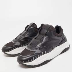 Pre Owned Tod's Black Leather and Mesh Low Top Sneakers Size 38