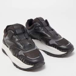 Pre Owned Tod's Black Leather and Mesh Low Top Sneakers Size 38