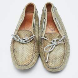 Pre Owned Tod's Grey Python Leather Bow Slip On Loafers Size 38.5