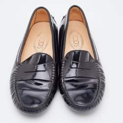 Pre Owned Tod's Black Patent Leather Penny Slip On Loafers Size 37