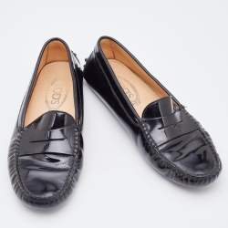 Pre Owned Tod's Black Patent Leather Penny Slip On Loafers Size 37