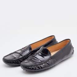 Pre Owned Tod's Black Patent Leather Penny Slip On Loafers Size 37