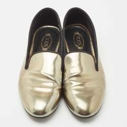 Pre Owned Tod's Metallic Leather Smoking Slippers Size 36