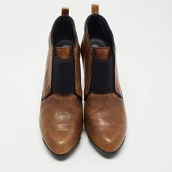 مملوكة مسبقًا Tod's Brown/Black Leather and Mesh Ankle Booties Size 40