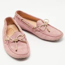 Pre Owned Tod's Pink Suede Gommino Slip On Loafers Size 38.5