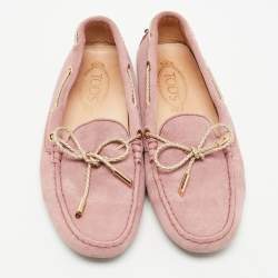 Pre Owned Tod's Pink Suede Gommino Slip On Loafers Size 38.5