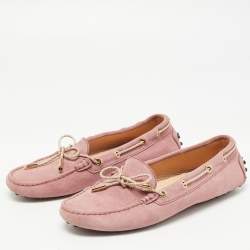 Pre Owned Tod's Pink Suede Gommino Slip On Loafers Size 38.5