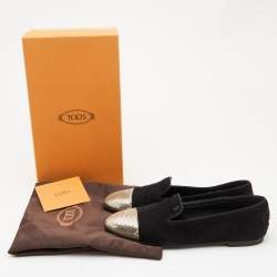 Tod's Black/Gold Suede and Sequins Embellished Slip On Smoking Slippers Size 37.5