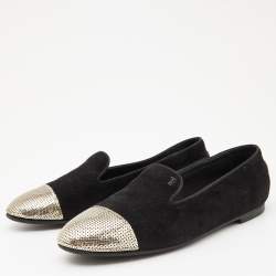 Tod's Black/Gold Suede and Sequins Embellished Slip On Smoking Slippers Size 37.5