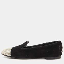Tod's Black/Gold Suede and Sequins Embellished Slip On Smoking Slippers Size 37.5