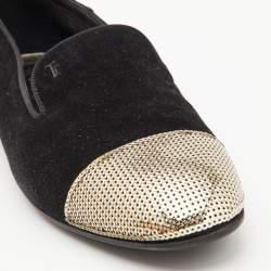Tod's Black/Gold Suede and Sequins Embellished Slip On Smoking Slippers Size 37.5