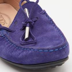 Tod's Blue Nubuck Leather Bow Slip On Loafers Size 37