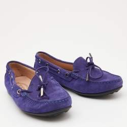 Tod's Blue Nubuck Leather Bow Slip On Loafers Size 37