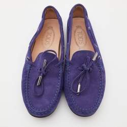 Tod's Blue Nubuck Leather Bow Slip On Loafers Size 37