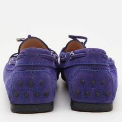 Tod's Blue Nubuck Leather Bow Slip On Loafers Size 37