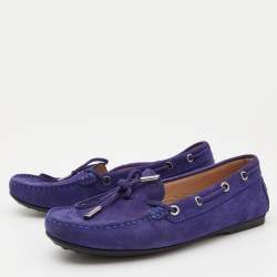 Tod's Blue Nubuck Leather Bow Slip On Loafers Size 37