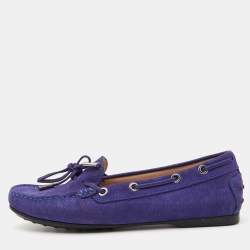 Tod's Blue Nubuck Leather Bow Slip On Loafers Size 37