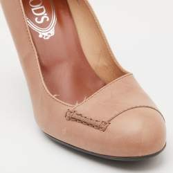 مملوكة مسبقًا حذاء كعب عالي تودز كعب عريض جلد بيج مقاس 38