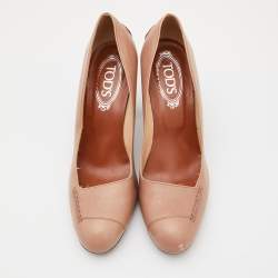 مملوكة مسبقًا حذاء كعب عالي تودز كعب عريض جلد بيج مقاس 38