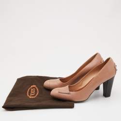 مملوكة مسبقًا حذاء كعب عالي تودز كعب عريض جلد بيج مقاس 38