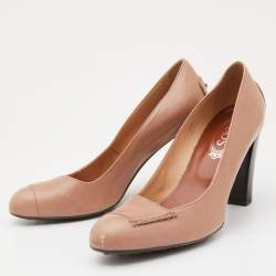 مملوكة مسبقًا حذاء كعب عالي تودز كعب عريض جلد بيج مقاس 38