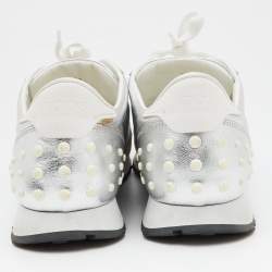 Pre Owned Tod's Silver Leather Allaciata Sneakers Size 39.5