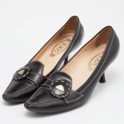 مملوكة مسبقًا Tod's Black Leather Pointed Toe Loafer Pumps Size 39