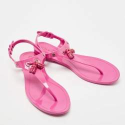 Tod's Pink Rubber Studded Tassel Thong Flat Sandals Size 38