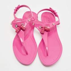 Tod's Pink Rubber Studded Tassel Thong Flat Sandals Size 38
