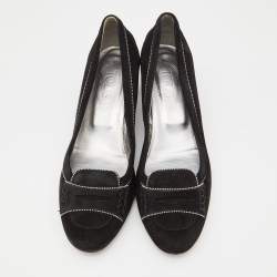 مملوكة مسبقًا Tod's Black Suede Block Heel Loafer Pumps Size 39