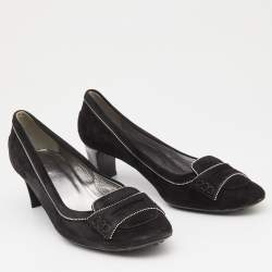مملوكة مسبقًا Tod's Black Suede Block Heel Loafer Pumps Size 39