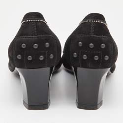 مملوكة مسبقًا Tod's Black Suede Block Heel Loafer Pumps Size 39