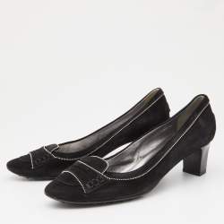 مملوكة مسبقًا Tod's Black Suede Block Heel Loafer Pumps Size 39