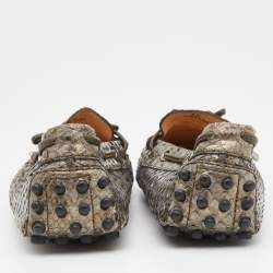Pre Owned Tod's Metallic Python Bow Slip On Loafers Size 35
