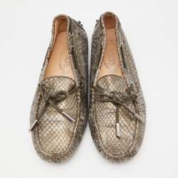 Pre Owned Tod's Metallic Python Bow Slip On Loafers Size 35