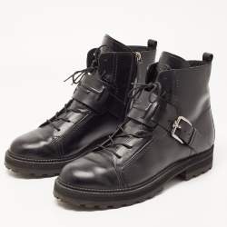 مملوكة مسبقًا Tod's Black Leather Buckle Strap Ankle Boots Size 41