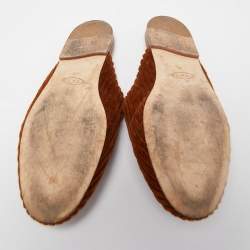 Pre Owned Tod's Brown Corduroy Fabric Flat Mules Size 40